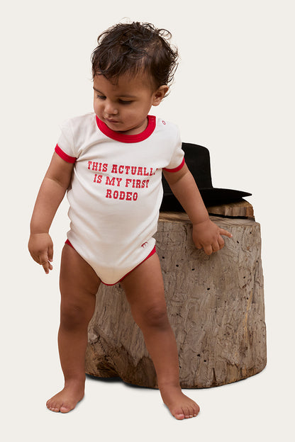 First Rodeo Babies Short Sleeve Romper - Off White / Red