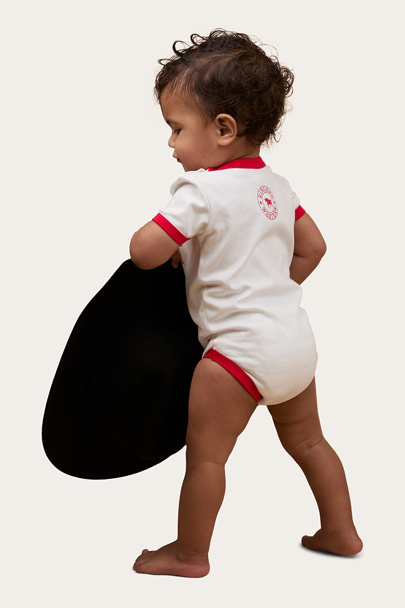 First Rodeo Babies Short Sleeve Romper - Off White / Red