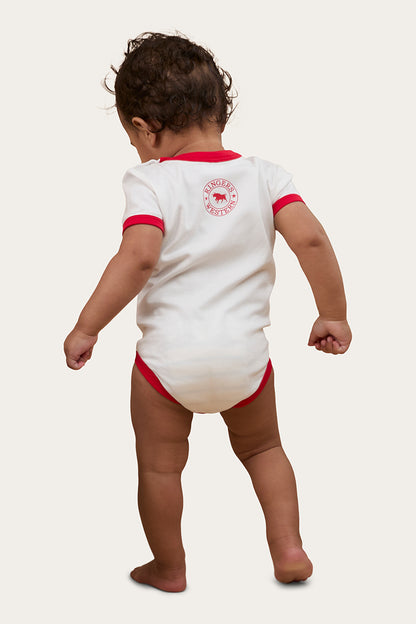 First Rodeo Babies Short Sleeve Romper - Off White / Red