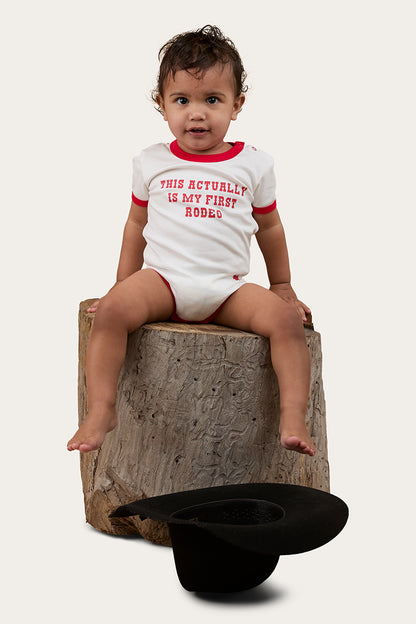 First Rodeo Babies Short Sleeve Romper - Off White / Red