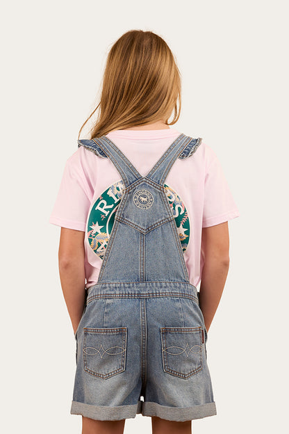 Bessie Kids Denim Short Overall - Light Wash Blue