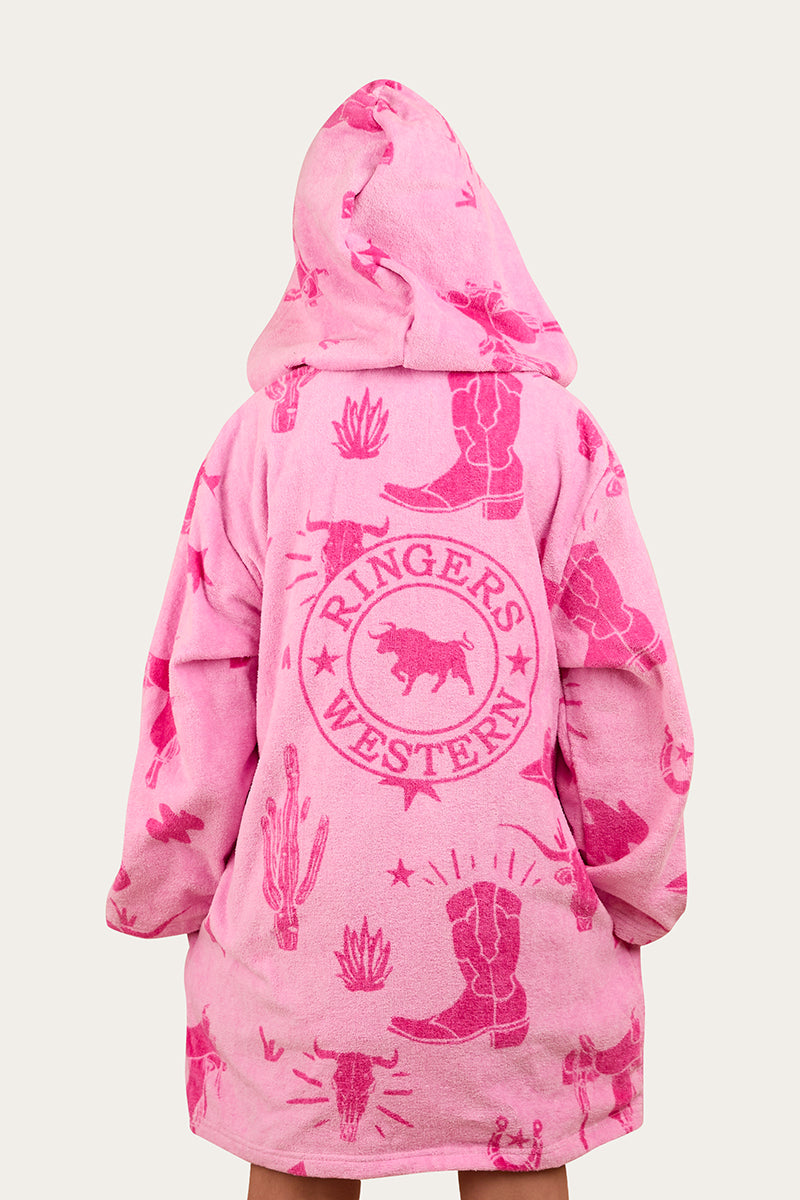 Boot Scootin Kids Zip Through Towel - Pastel Pink