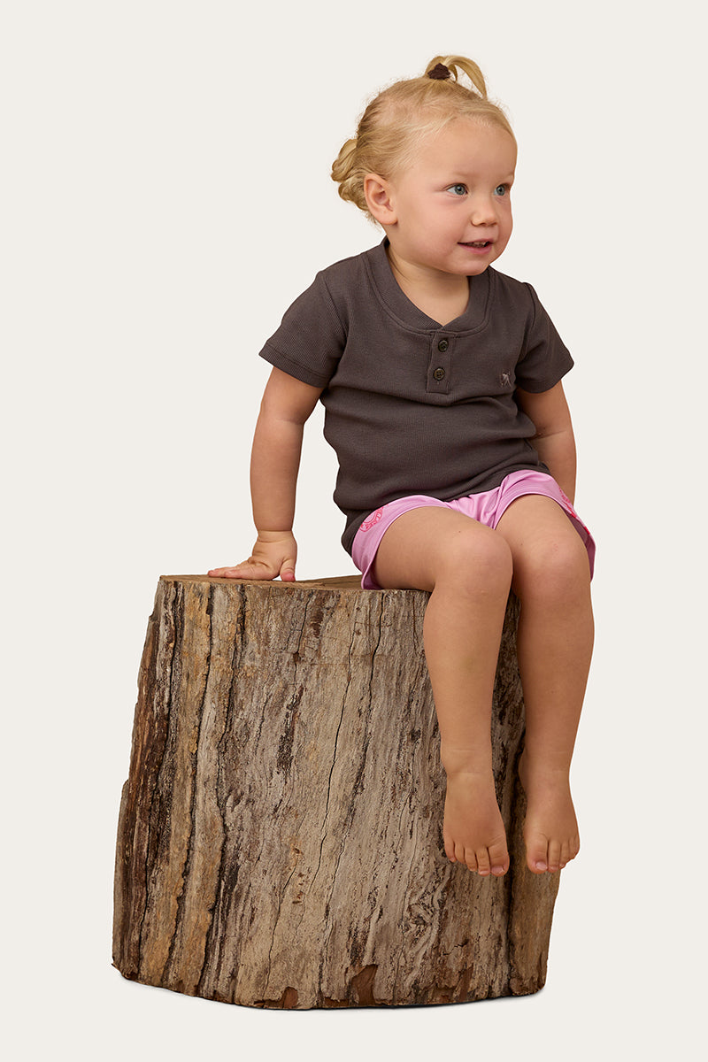 Casey Kids Rib Henley Top - Charcoal