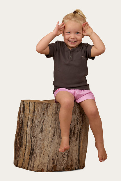 Casey Kids Rib Henley Top - Charcoal
