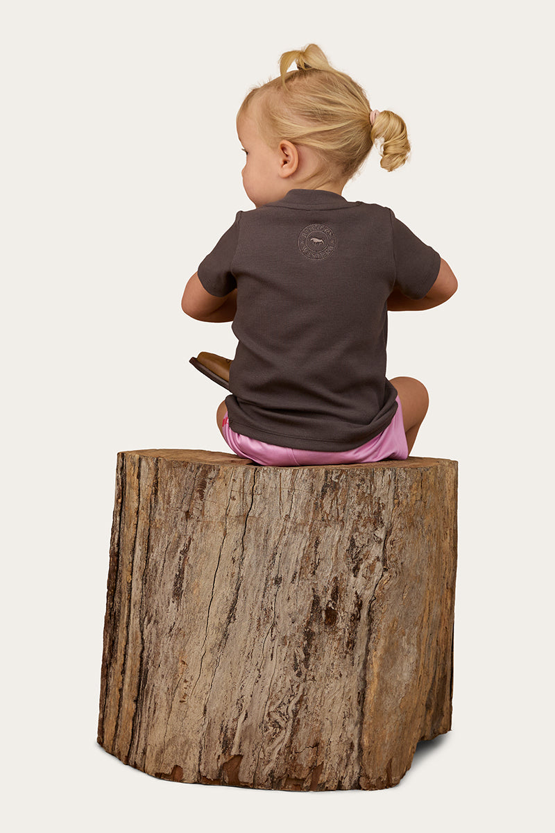 Casey Kids Rib Henley Top - Charcoal