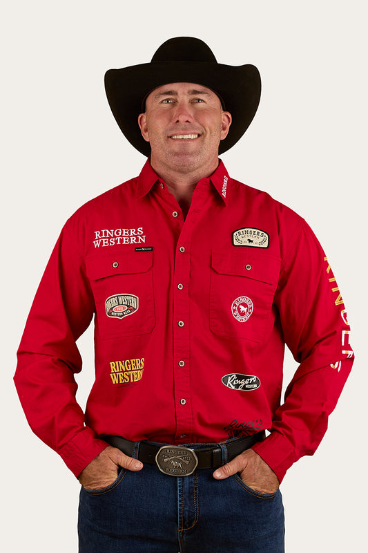 Chute Boss Mens Full Button Work Shirt - Dark Red