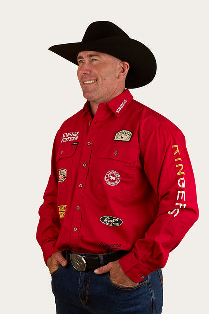 Chute Boss Mens Full Button Work Shirt - Dark Red