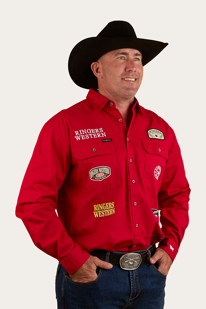 Chute Boss Mens Full Button Work Shirt - Dark Red