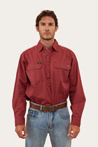 King River Mens Half Button Work Shirt - Cedar