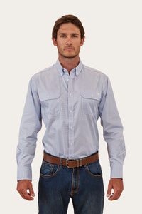 Whyalla Mens Check Dress Shirt - White/Blue