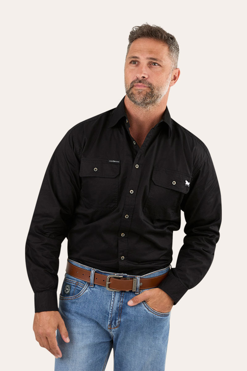 King River Mens Full Button Work Shirt - Black