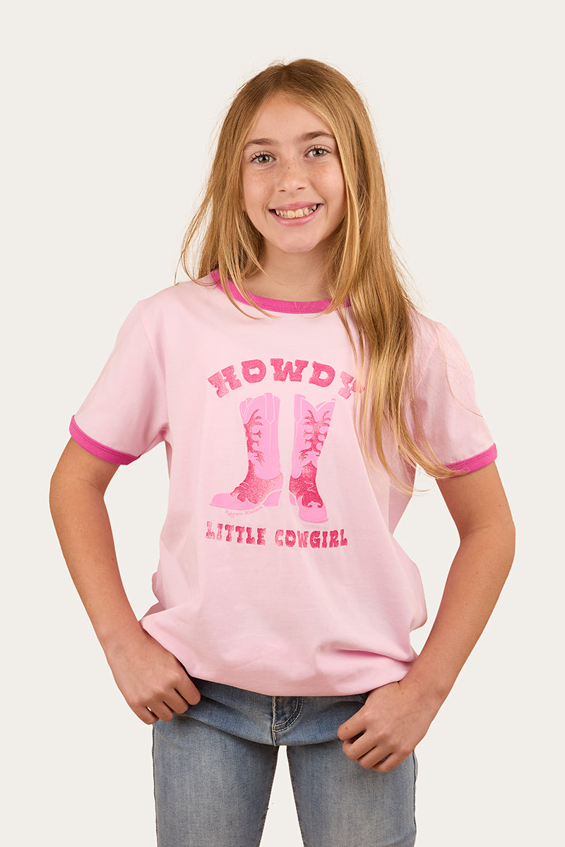 Howdy Cowgirl Kids Ringer T-Shirt - Ballet Pink