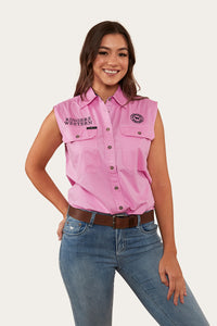 Signature Jillaroo Womens Sleeveless Work Shirt - Pastel Pink/Navy