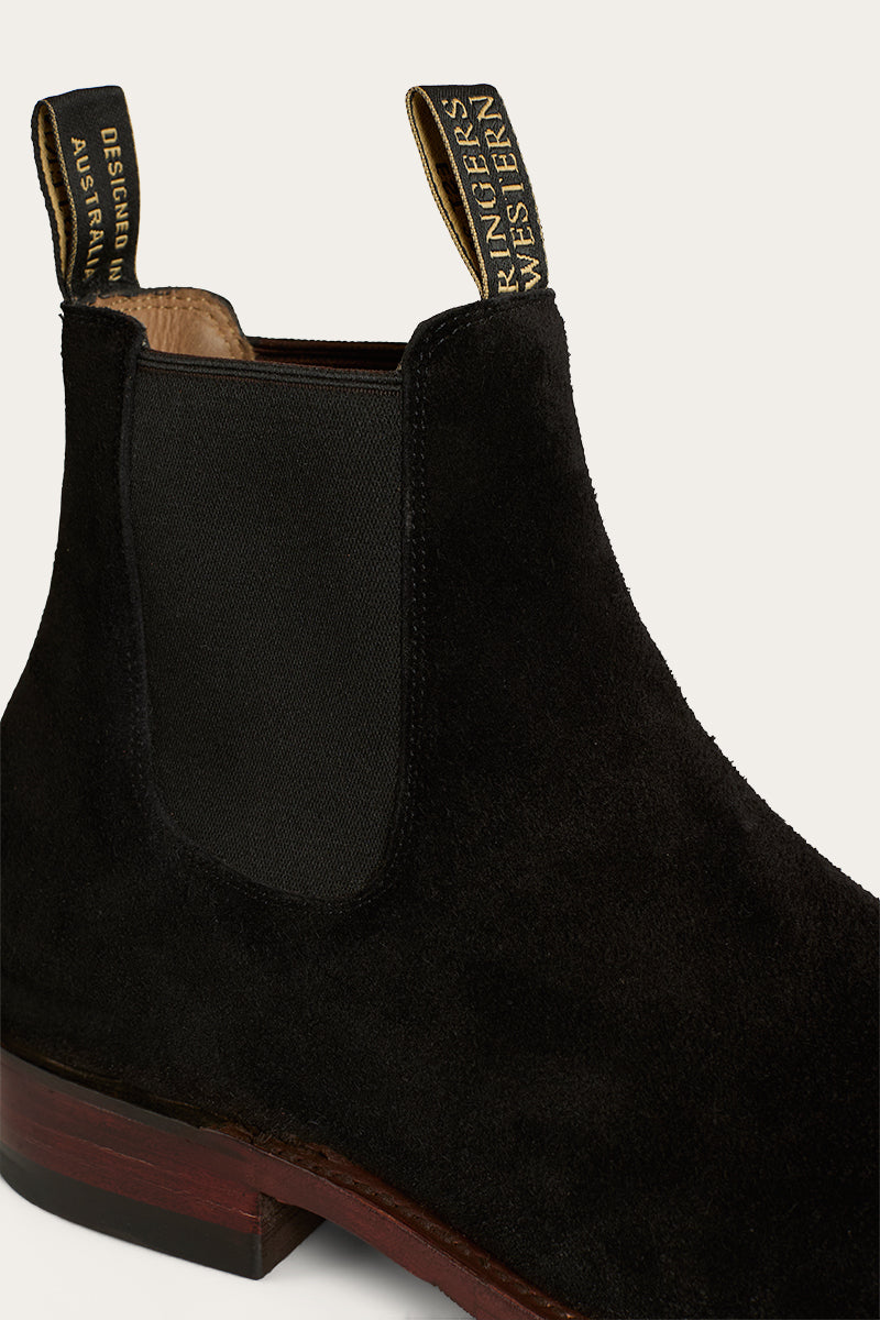 Kununurra Mens Boot Black Suede Ringers Western