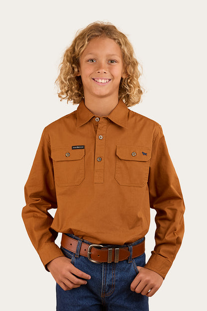 Ord River Kids Half Button Work Shirt - Tobacco
