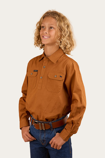 Ord River Kids Half Button Work Shirt - Tobacco