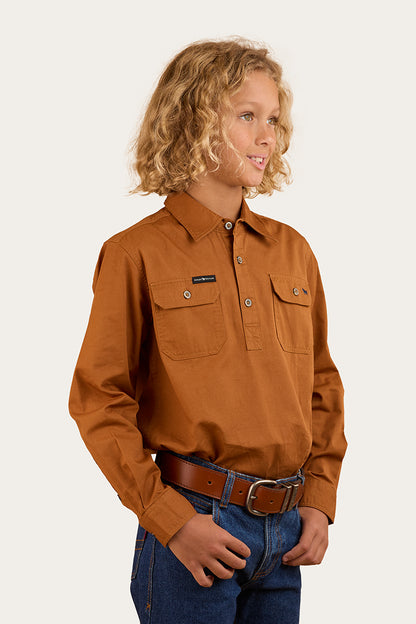 Ord River Kids Half Button Work Shirt - Tobacco