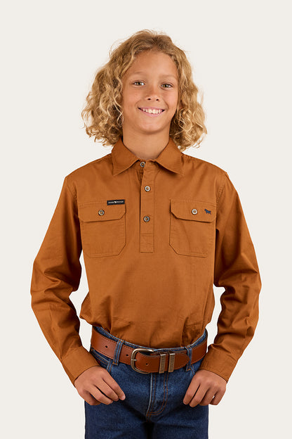 Ord River Kids Half Button Work Shirt - Tobacco