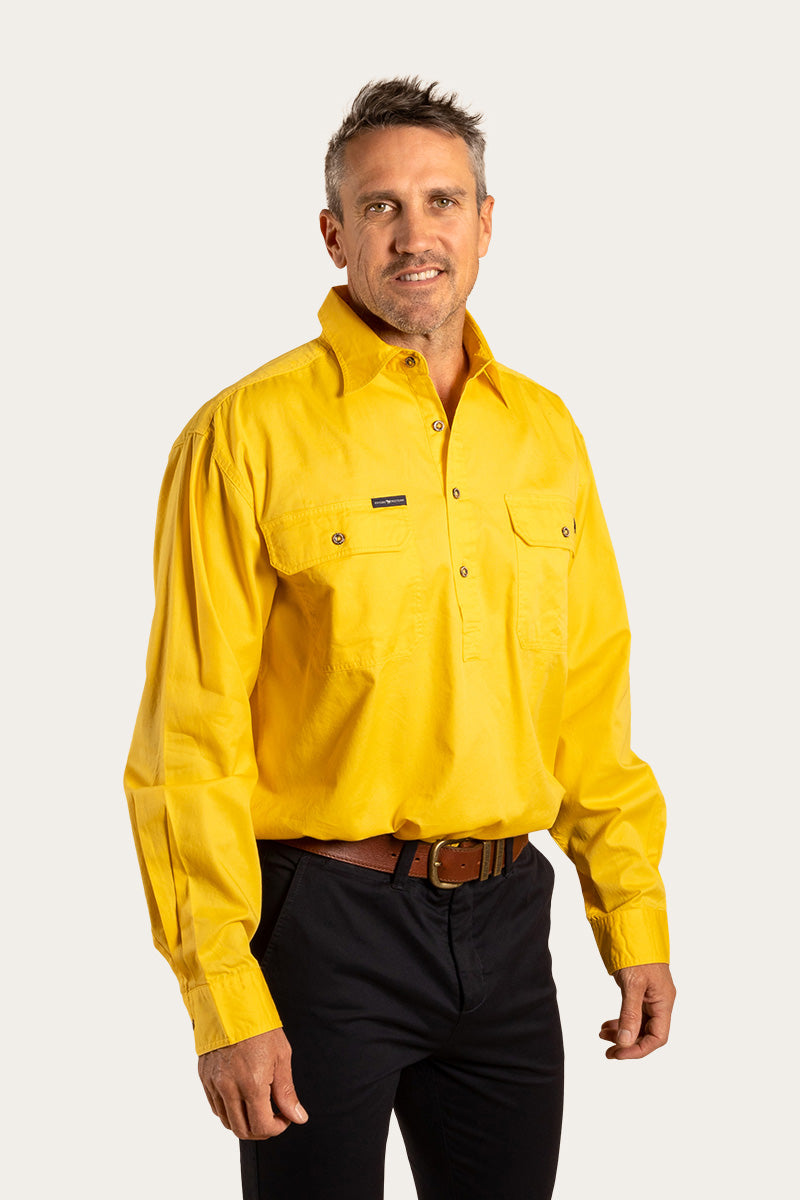King River Mens Half Button Work Shirt Lemon
