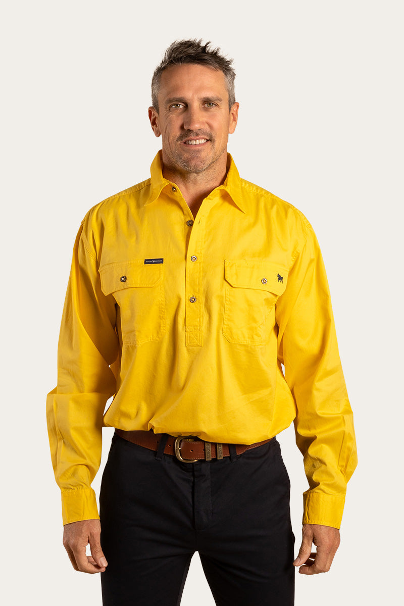 King River Mens Half Button Work Shirt - Lemon