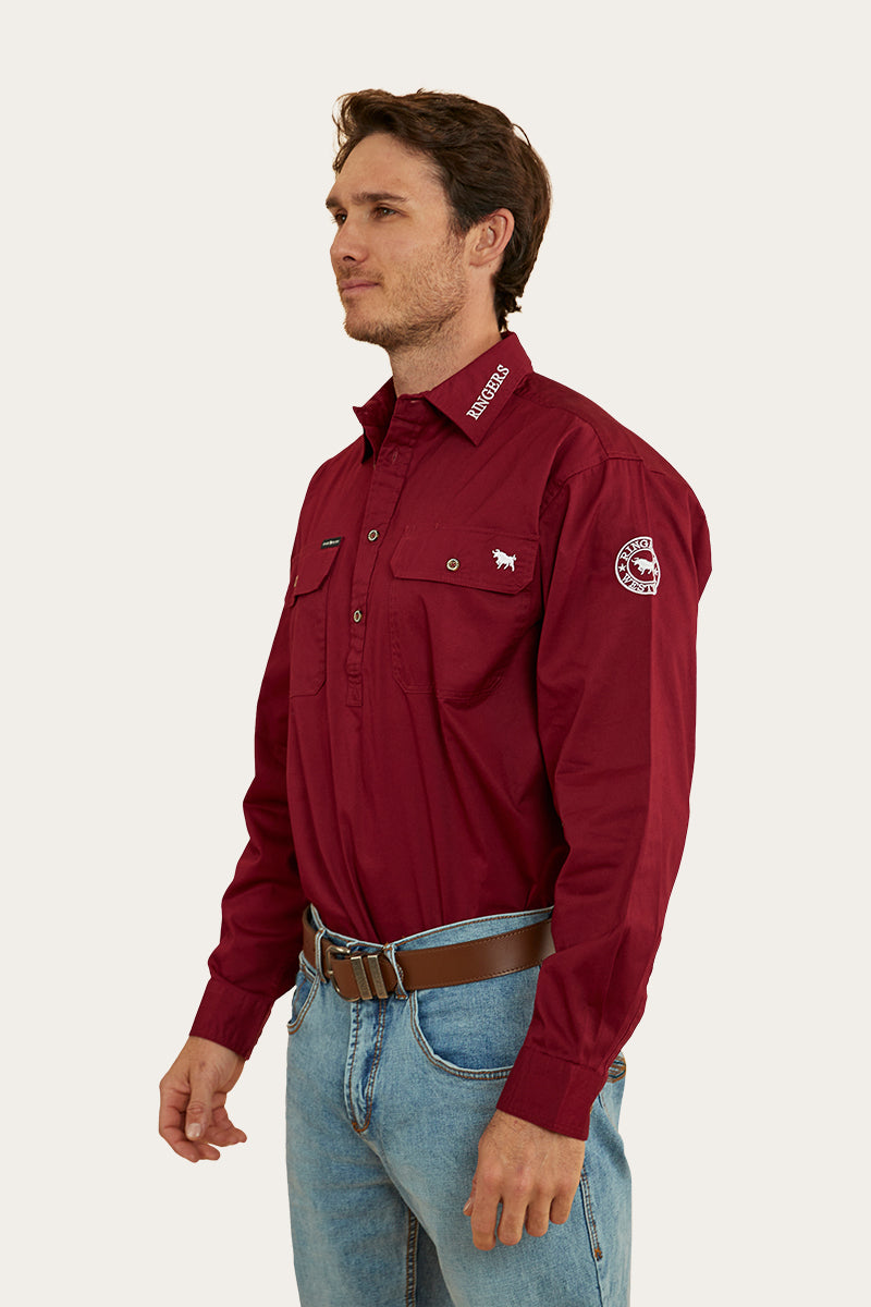 Kreiger Mens Half Button Work Shirt - Burgundy