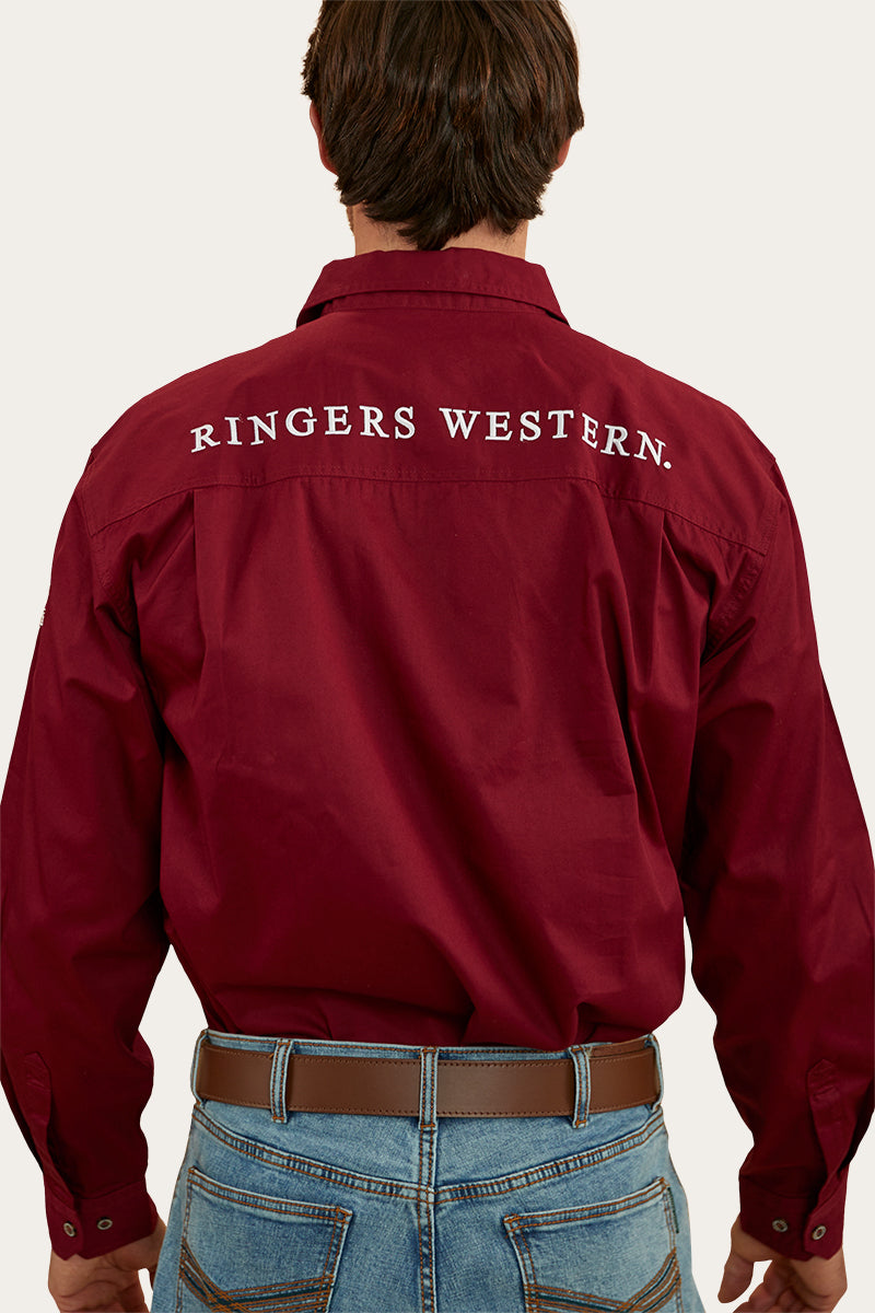 Kreiger Mens Half Button Work Shirt - Burgundy