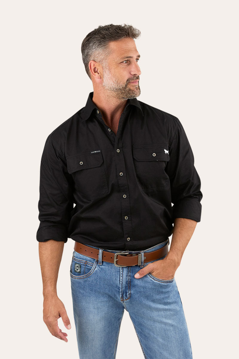 King River Mens Full Button Work Shirt - Black