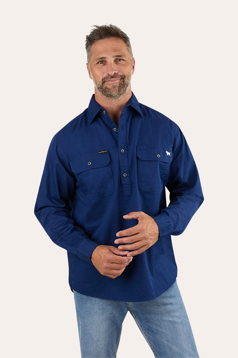 King River Mens Half Button Work Shirt - Navy