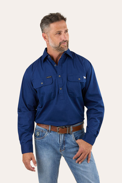 King River Mens Half Button Work Shirt - Navy