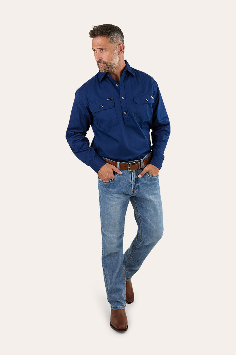 King River Mens Half Button Work Shirt - Navy