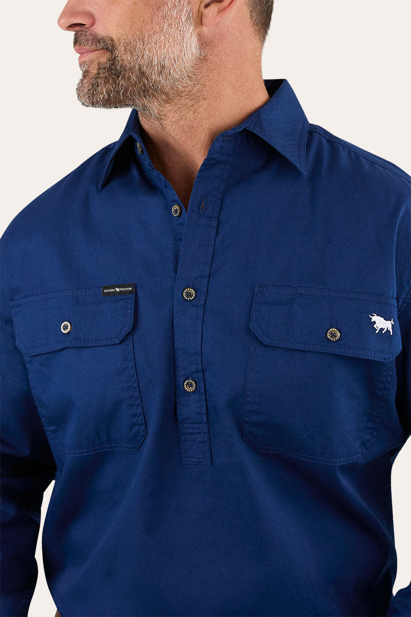 King River Mens Half Button Work Shirt - Navy