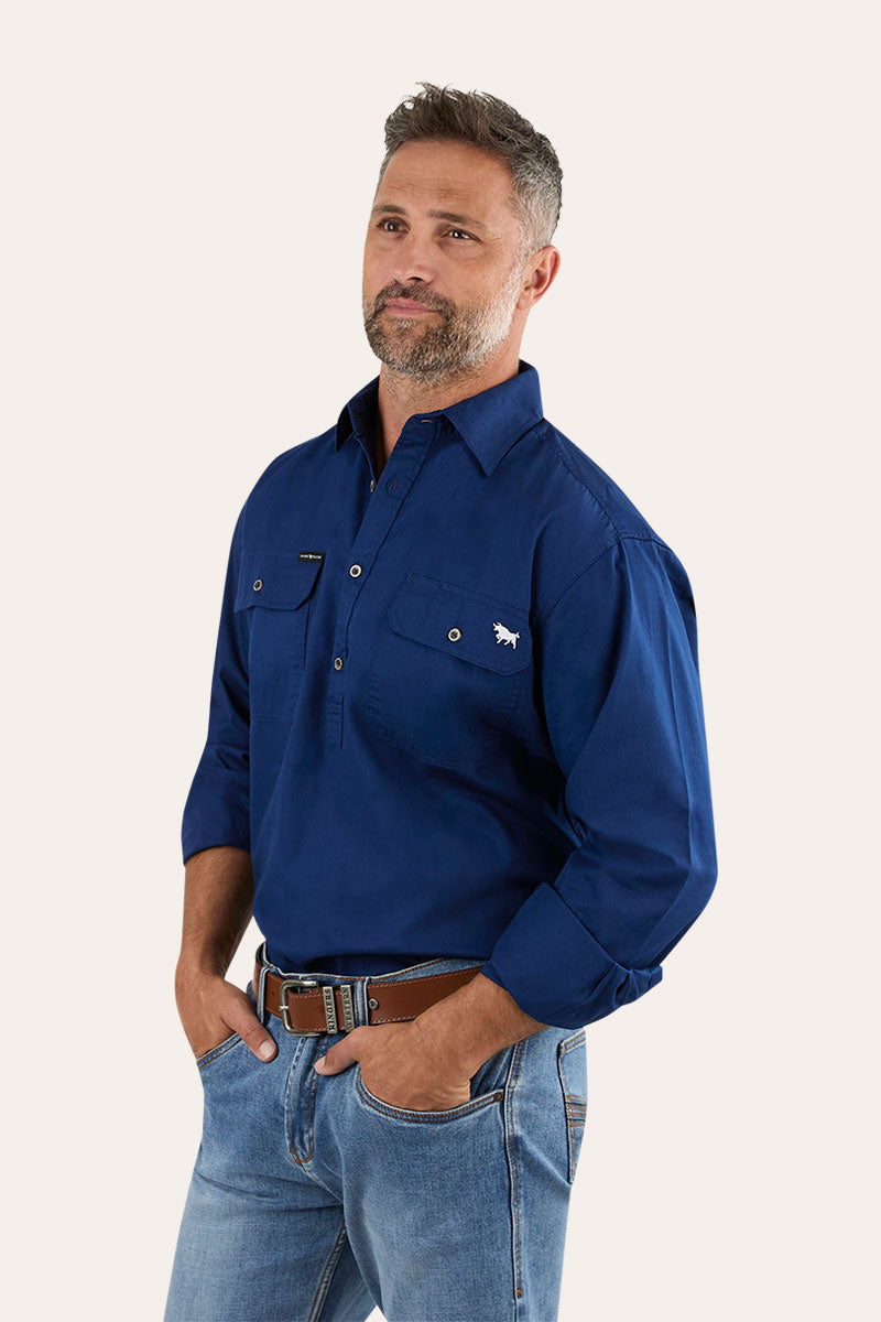 King River Mens Half Button Work Shirt - Navy