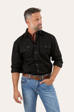 Hawkeye Mens Full Button Work Shirt - Black/Black