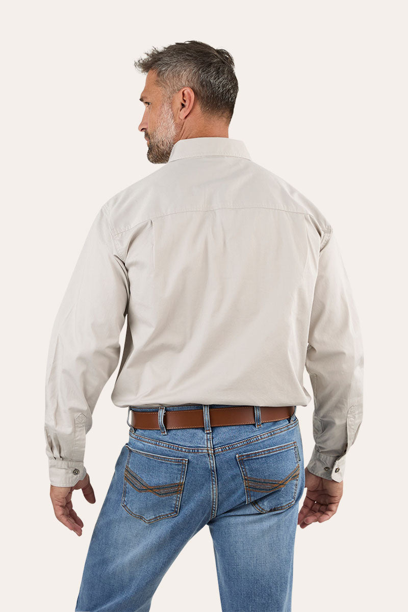 King River Mens Full Button Work Shirt - Beige