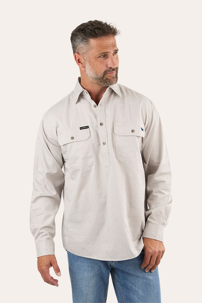 King River Half Button Work Shirt - Beige