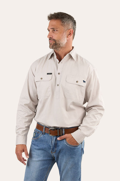 King River Half Button Work Shirt - Beige