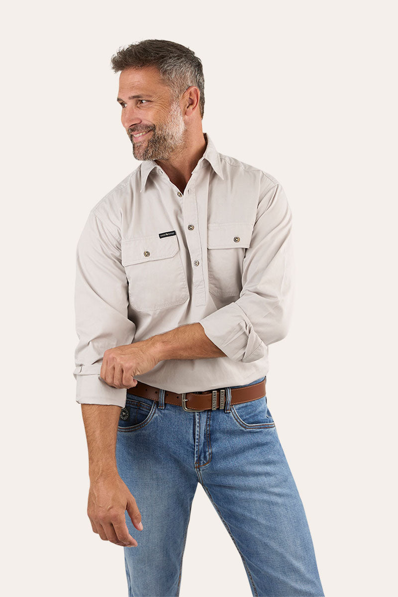King River Half Button Work Shirt - Beige