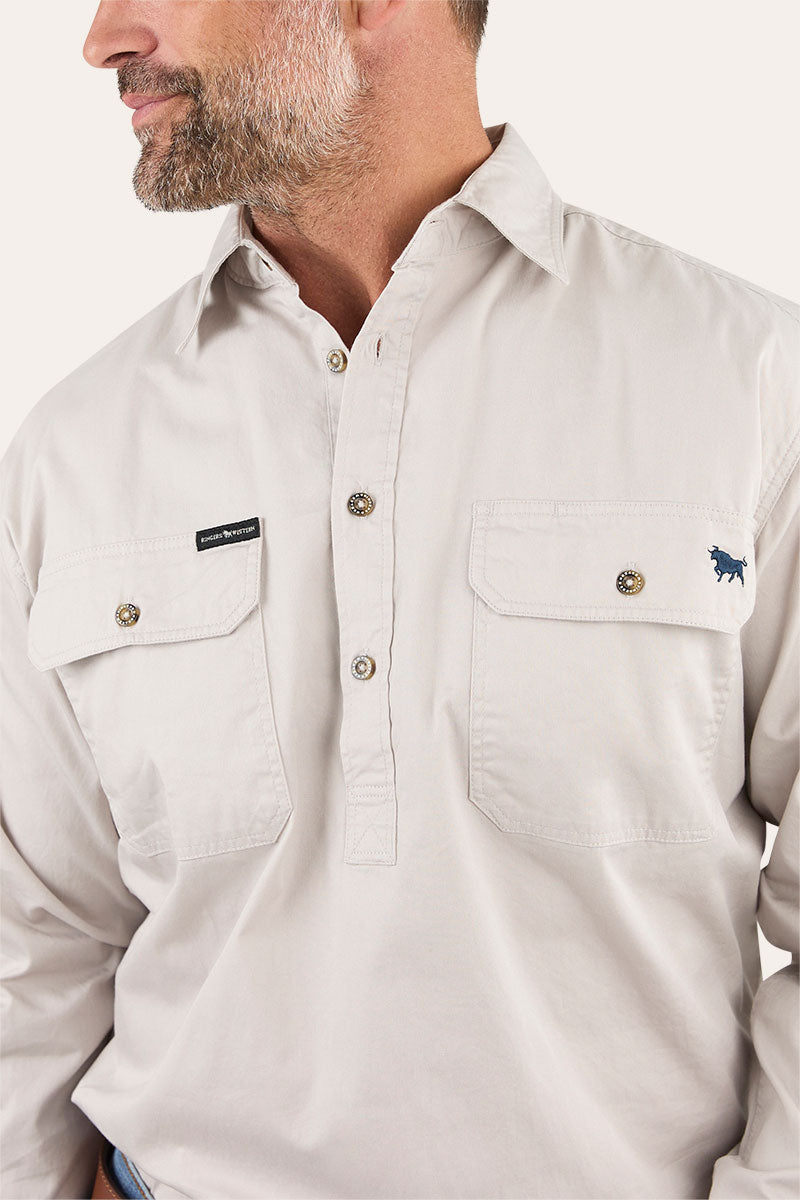 King River Half Button Work Shirt - Beige