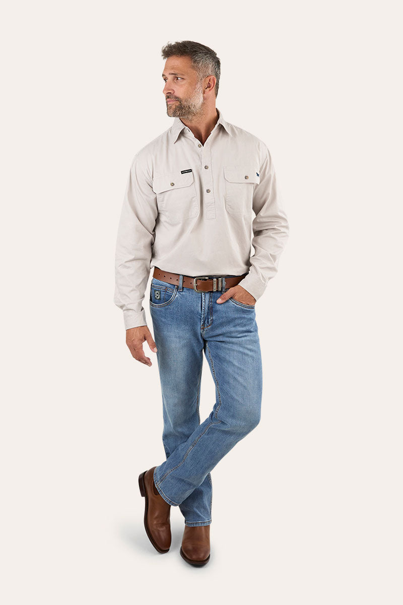 King River Half Button Work Shirt - Beige