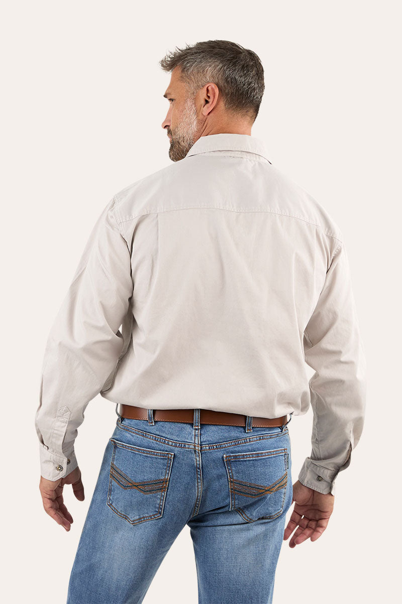 King River Half Button Work Shirt - Beige