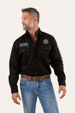 Hawkeye Mens Full Button Work Shirt - Black/White