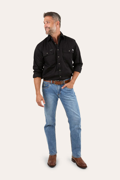 King River Mens Full Button Work Shirt - Black