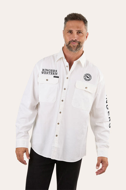 Hawkeye Mens Full Button Work Shirt - White/Black
