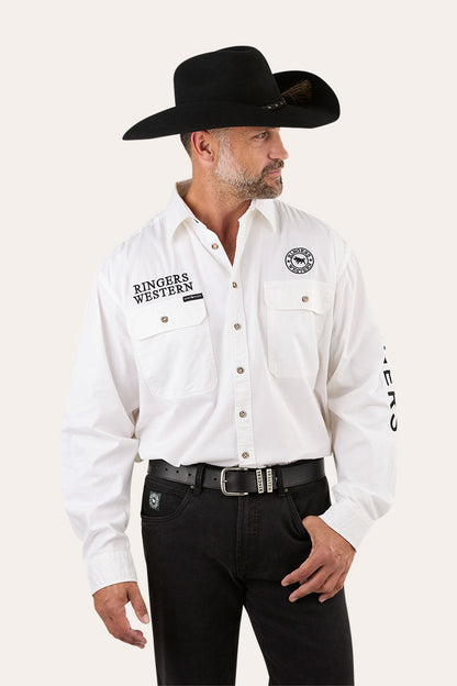 Hawkeye Mens Full Button Work Shirt - White/Black