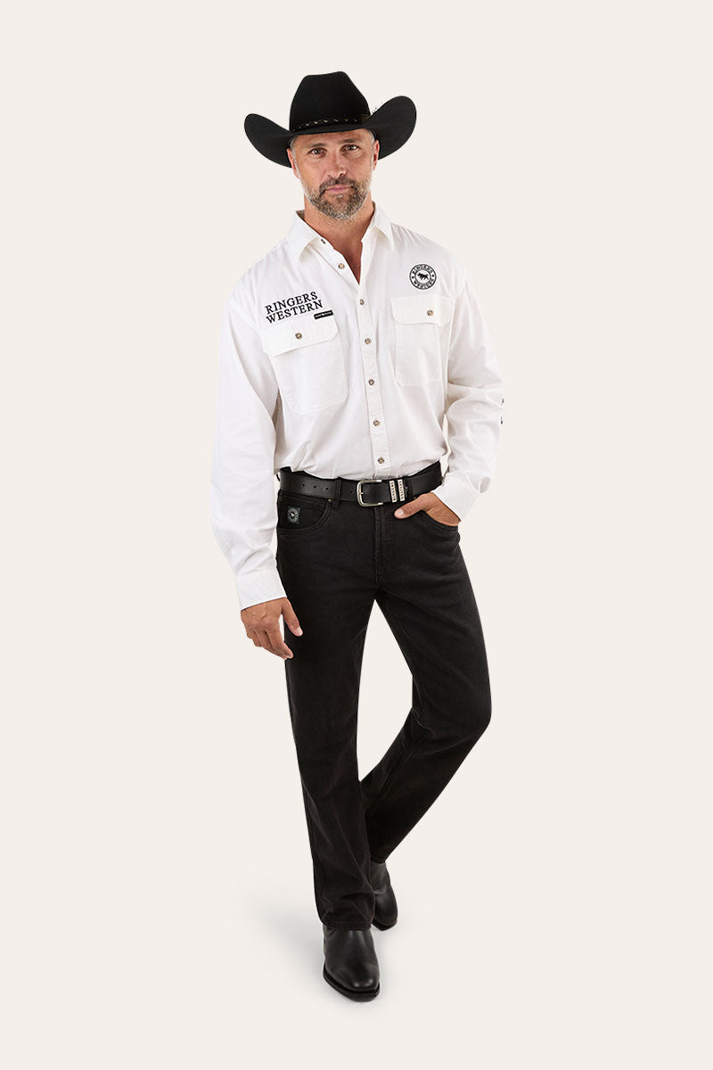 Hawkeye Mens Full Button Work Shirt - White/Black