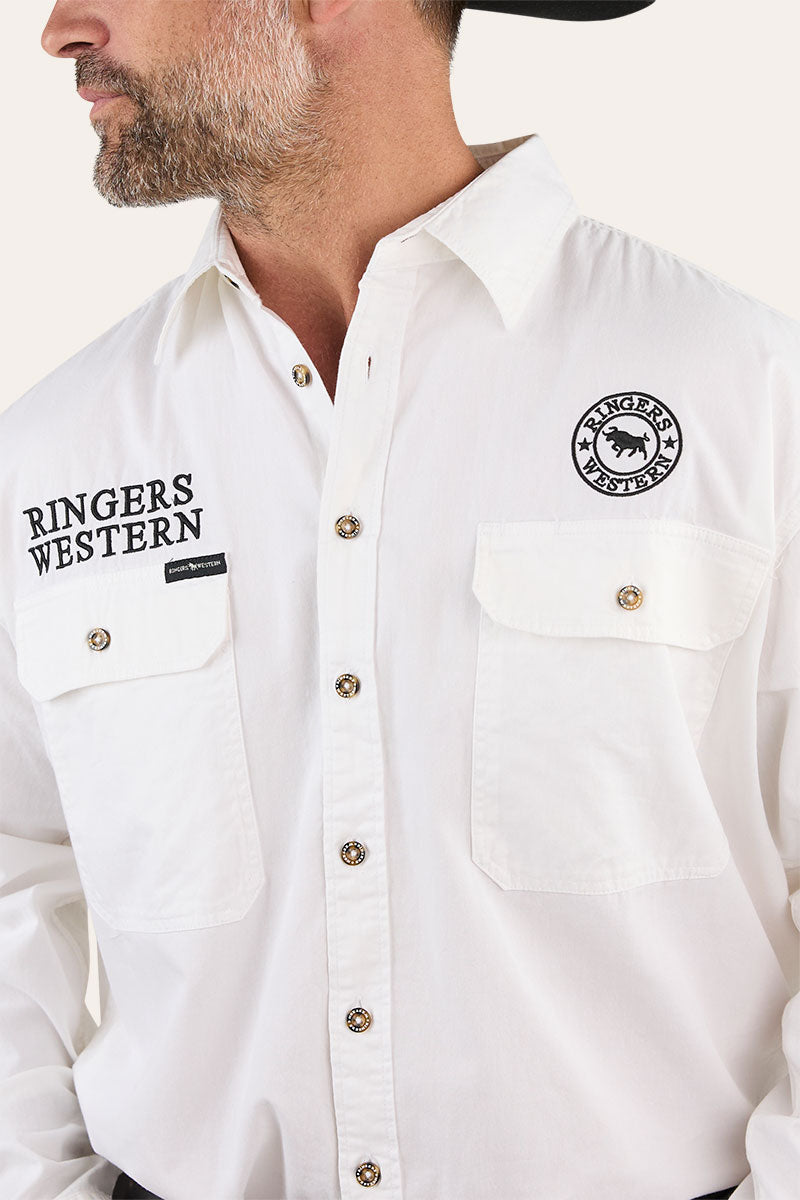 Hawkeye Mens Full Button Work Shirt - White/Black