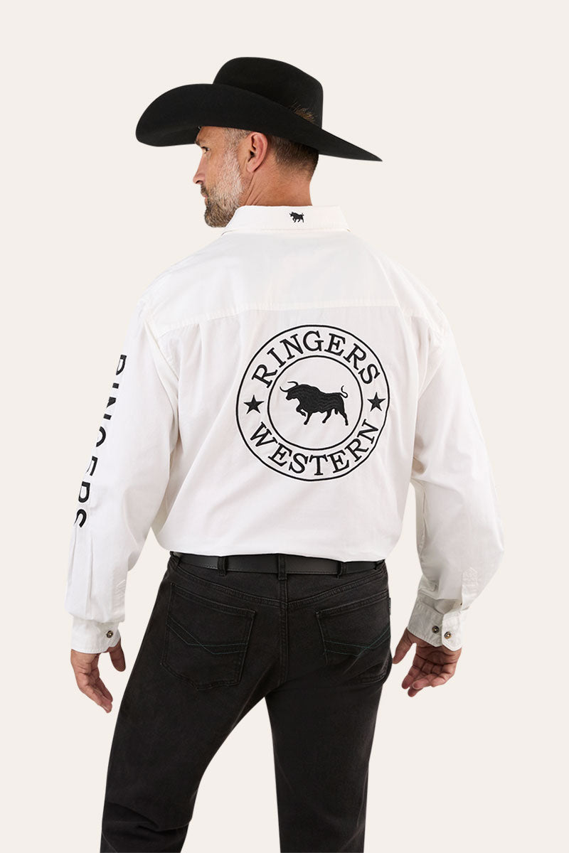 Hawkeye Mens Full Button Work Shirt - White/Black