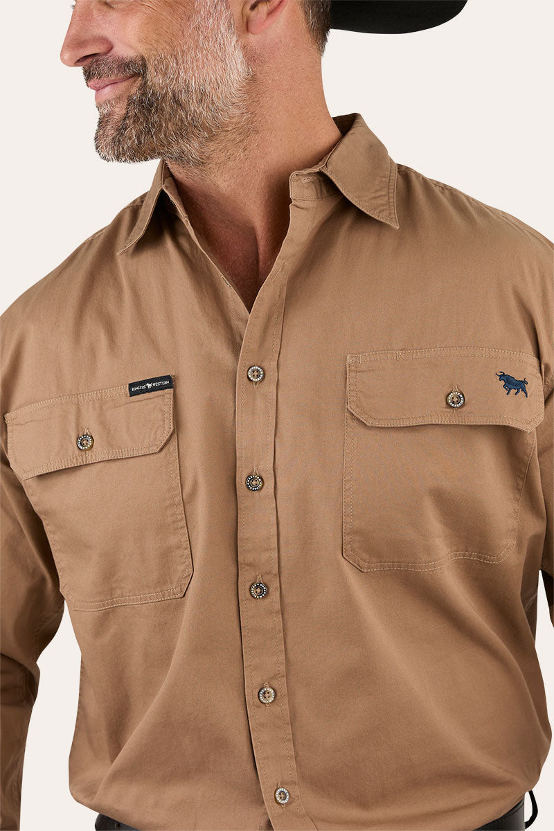 King River Mens Full Button Work Shirt - Clay