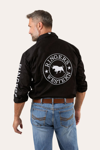 Hawkeye Mens Full Button Work Shirt - Black/White