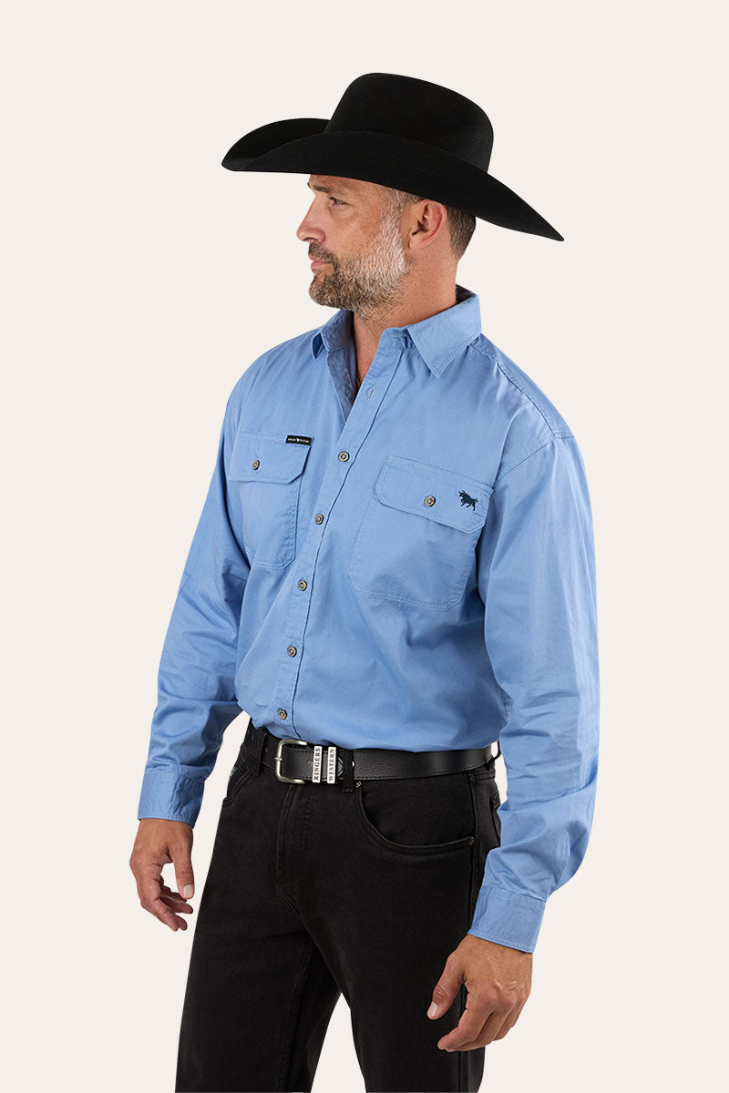 King River Mens Full Button Work Shirt - Denim Blue